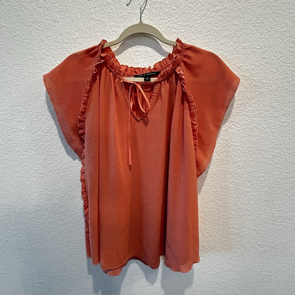 Zac & Rachel Womens XL Sleeveless Ruffle Flutter Top Peach Boho Chic Tunic Top